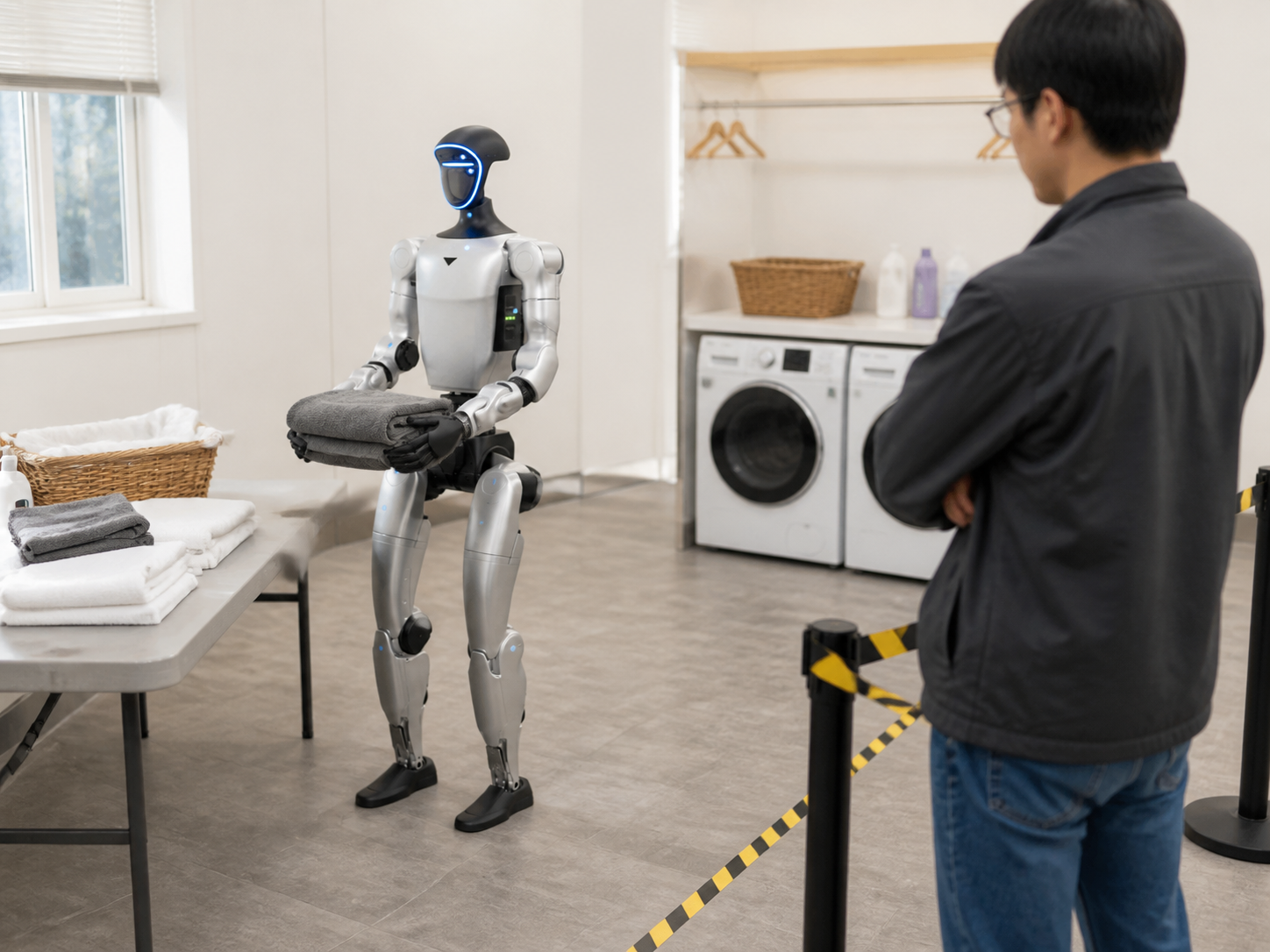 Unitree G1 in a controlled laundry test
